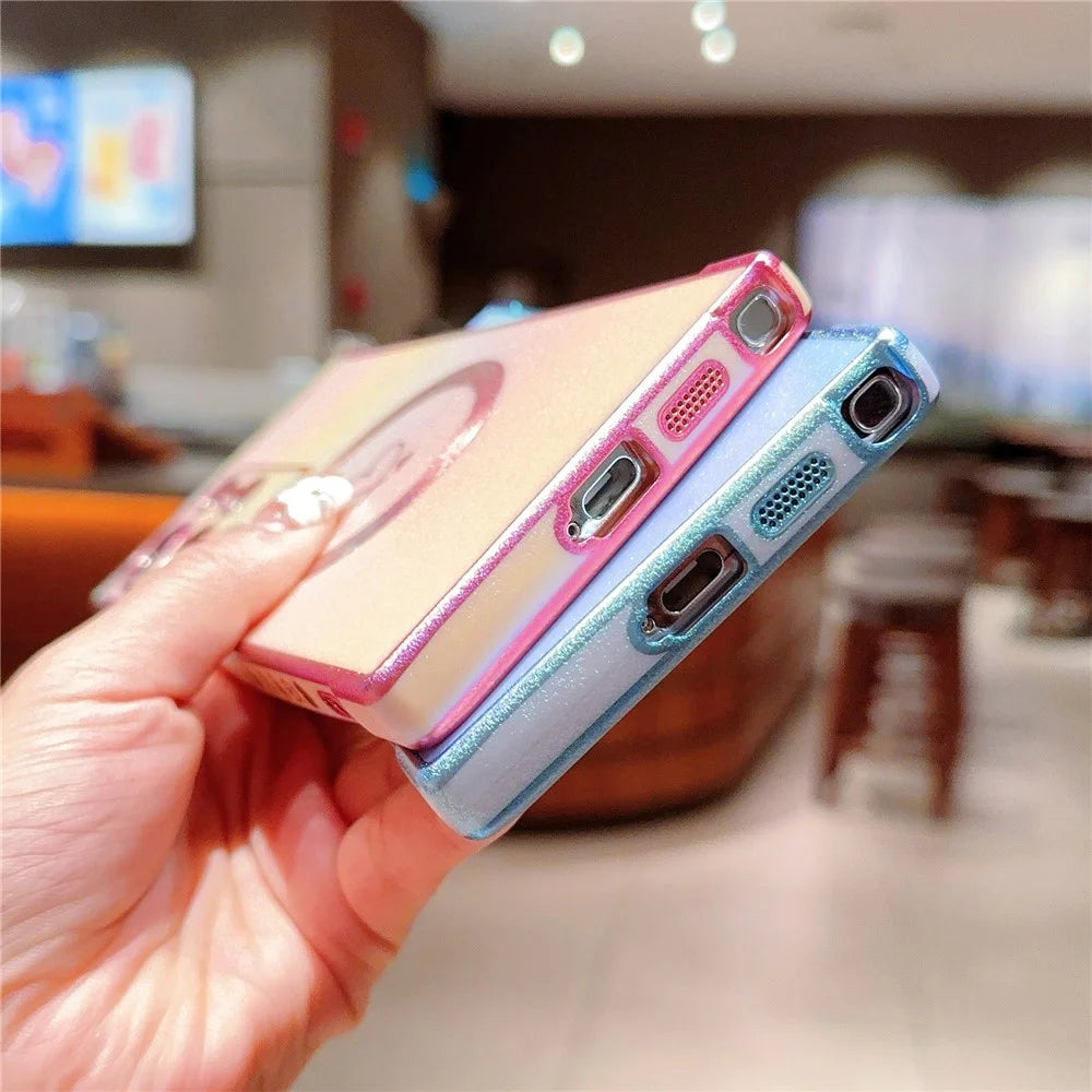 For Samsung Galaxy S24 Ultra Magnetic Case Side Love Heart Iridescent TPU Phone Cover Electroplating  - Colorful Pink - 5