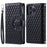 Style 012 for iPhone 16 Pro Case Zipper Wallet PU Leather Rhombus Grid Phone Cover - Black - 1