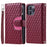 Style 012 for iPhone 16 Pro Max Case Zipper Pocket Glitter Leather Phone Cover - Wine Red - 1