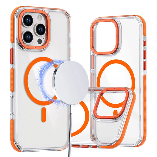 For iPhone 16 Pro Max Case Anti-Drop Dual Color PC+TPU Transparent Phone Cover Compatible with MagSafe - Orange - 1