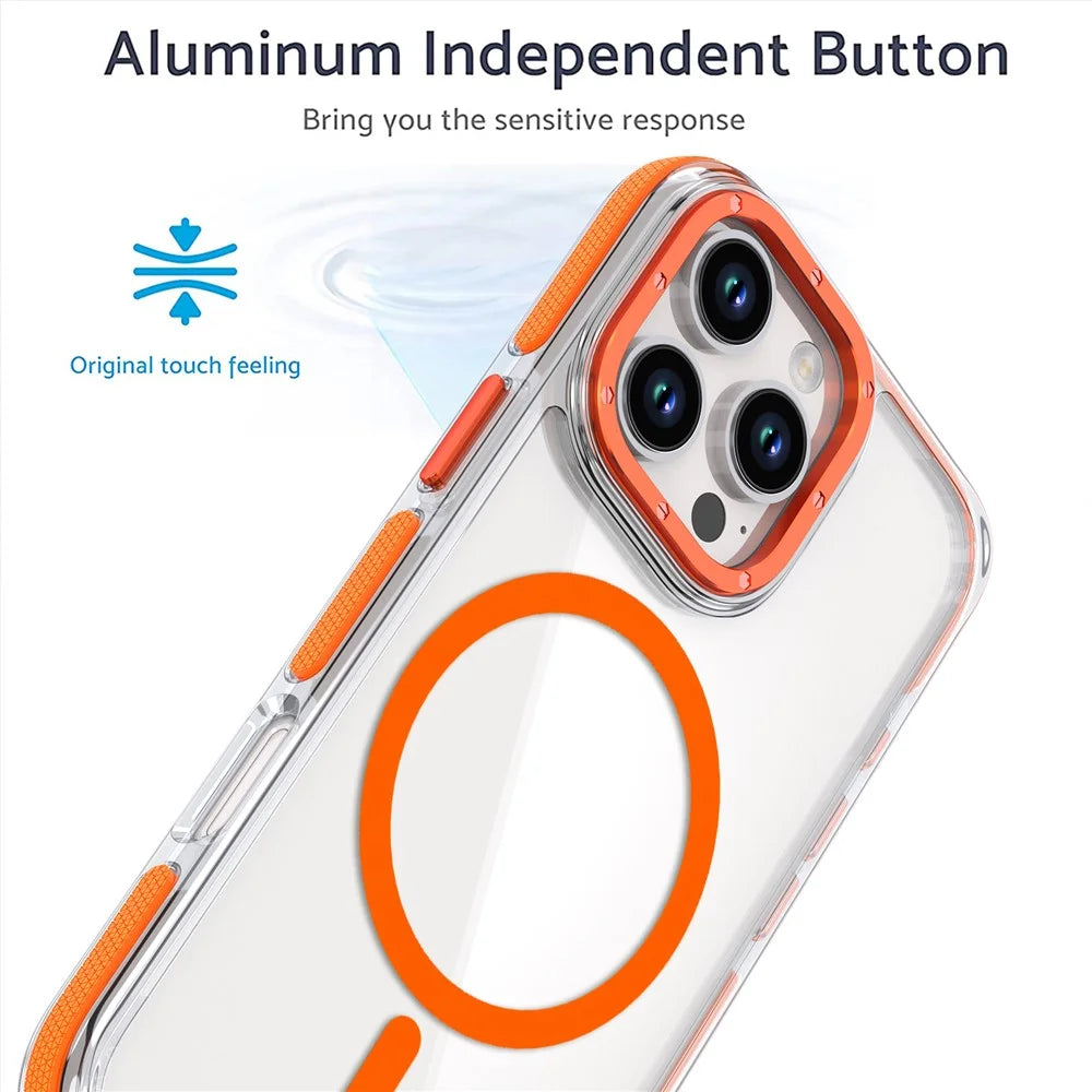 For iPhone 16 Pro Max Case Anti-Drop Dual Color PC+TPU Transparent Phone Cover Compatible with MagSafe - Orange - 2
