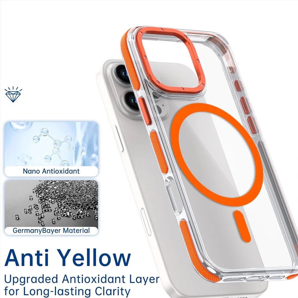 For iPhone 16 Pro Max Case Anti-Drop Dual Color PC+TPU Transparent Phone Cover Compatible with MagSafe - Orange - 3