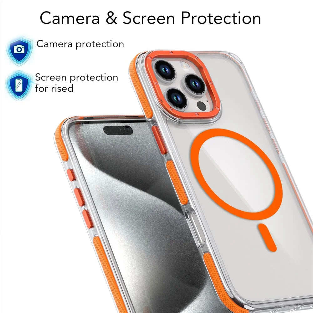 For iPhone 16 Pro Max Case Anti-Drop Dual Color PC+TPU Transparent Phone Cover Compatible with MagSafe - Orange - 4