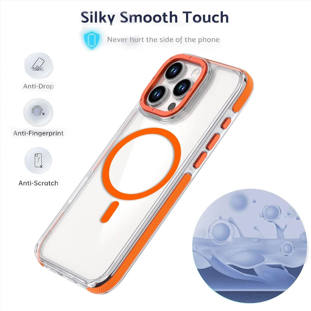 For iPhone 16 Pro Max Case Anti-Drop Dual Color PC+TPU Transparent Phone Cover Compatible with MagSafe - Orange - 5