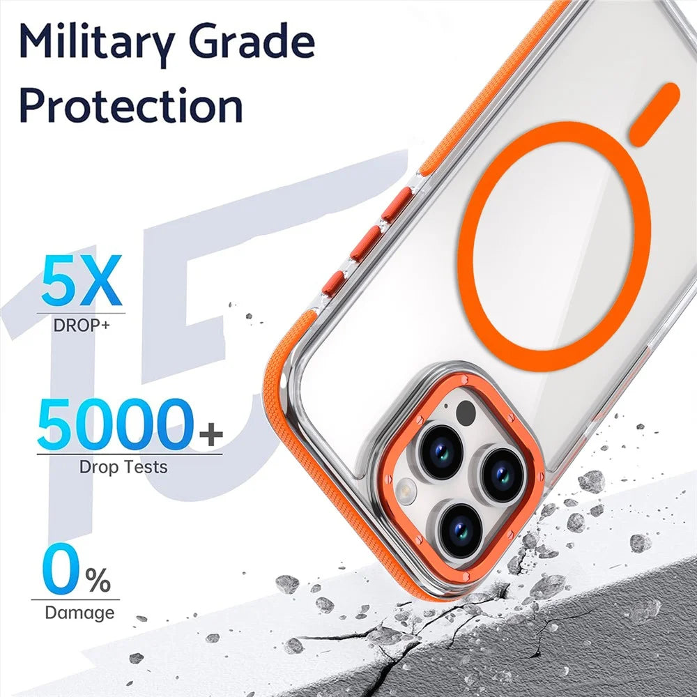 For iPhone 16 Pro Max Case Anti-Drop Dual Color PC+TPU Transparent Phone Cover Compatible with MagSafe - Orange - 6