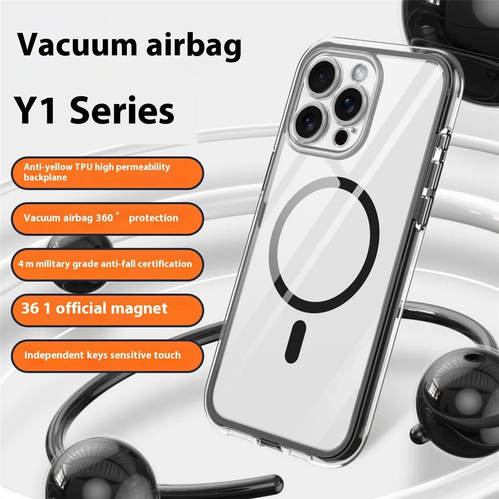 Y1 Series For iPhone 14 Pro Max Clear Case Compatible with MagSafe PC+TPU Phone Cover - Black - 2