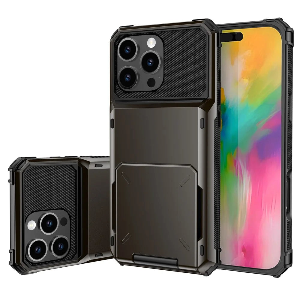 For iPhone 16 Pro Max Phone Cover PC+TPU Dual Layer Back Case with Card Holder - Black - 2