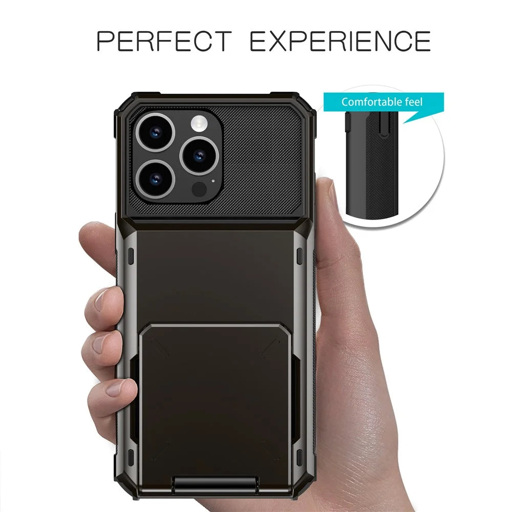 For iPhone 16 Pro Max Phone Cover PC+TPU Dual Layer Back Case with Card Holder - Black - 4