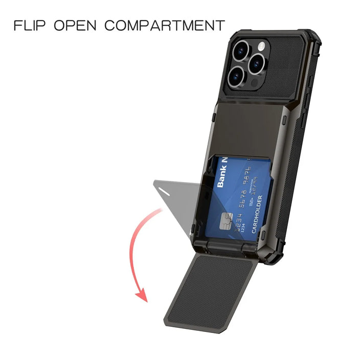 For iPhone 16 Pro Phone Cover PC+TPU Dual Layer Back Case with Card Holder - Black - 3
