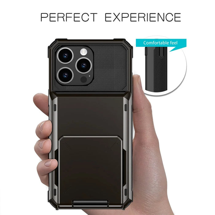 For iPhone 16 Pro Phone Cover PC+TPU Dual Layer Back Case with Card Holder - Black - 4