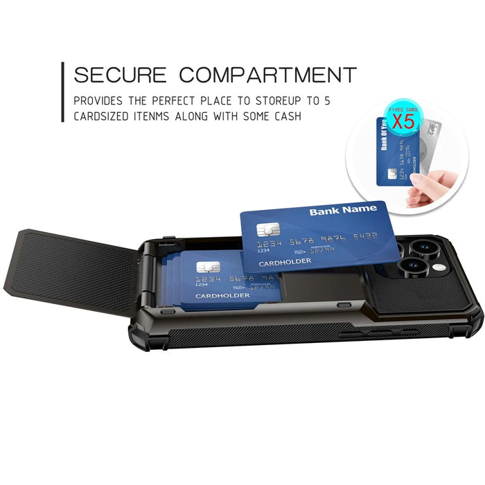 For iPhone 16 Pro Phone Cover PC+TPU Dual Layer Back Case with Card Holder - Black - 5