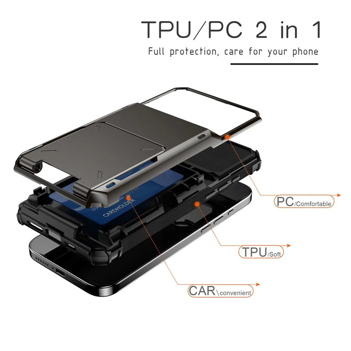 For iPhone 16 Pro Phone Cover PC+TPU Dual Layer Back Case with Card Holder - Black - 6