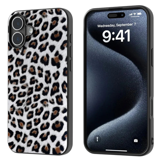 ABEEL For iPhone 16 Plus Case Leopard Print Leather+TPU Phone Cover - Silver - 1