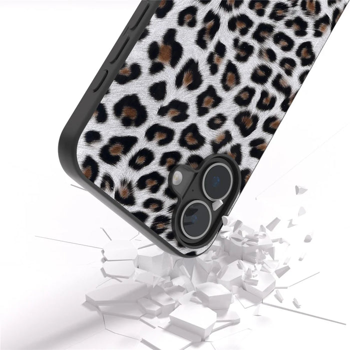 ABEEL For iPhone 16 Plus Case Leopard Print Leather+TPU Phone Cover - Silver - 3