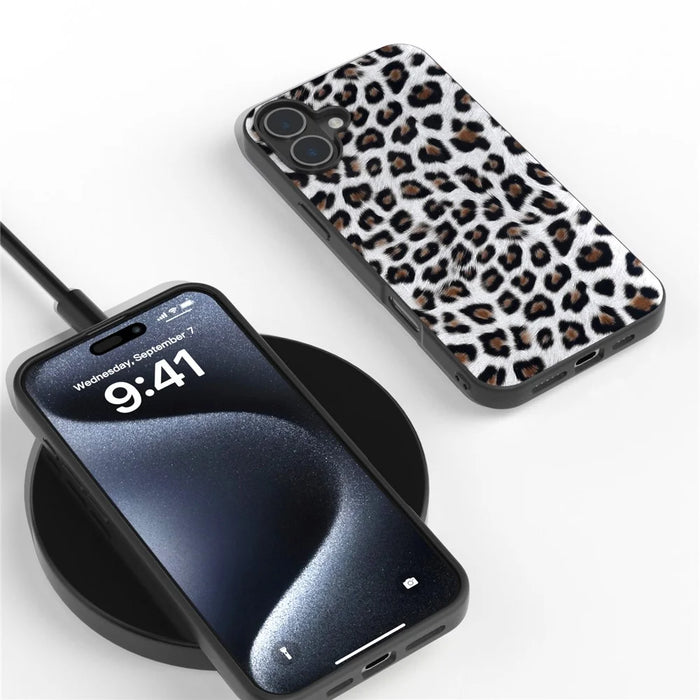 ABEEL For iPhone 16 Plus Case Leopard Print Leather+TPU Phone Cover - Silver - 4