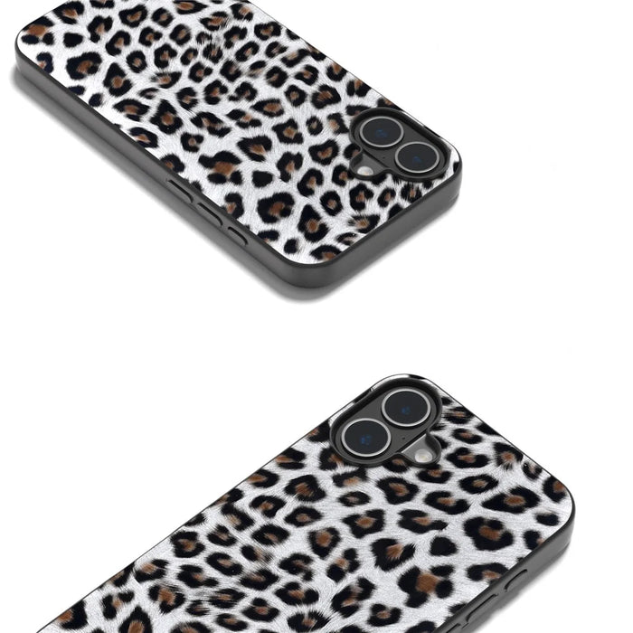 ABEEL For iPhone 16 Plus Case Leopard Print Leather+TPU Phone Cover - Silver - 5
