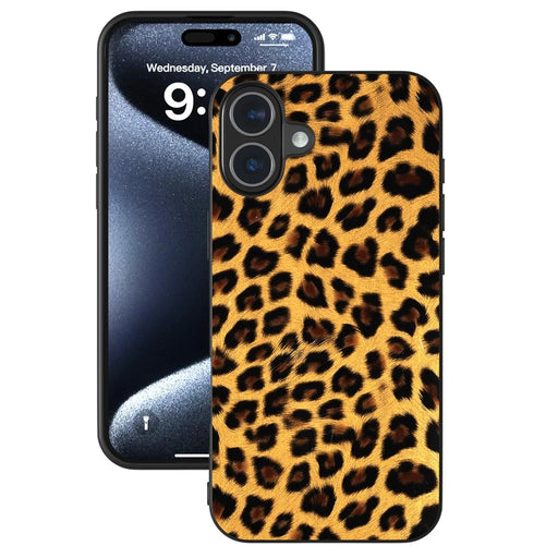 ABEEL For iPhone 16 Case PU Leather Coated TPU Leopard Phone Cover - Gold - 2