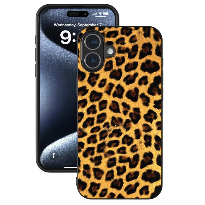 ABEEL For iPhone 16 Case PU Leather Coated TPU Leopard Phone Cover - Gold - 2
