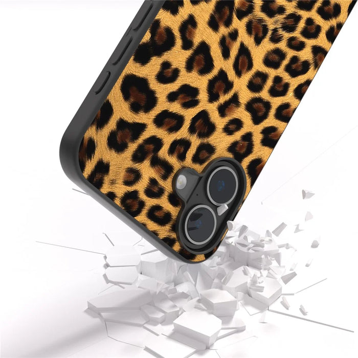ABEEL For iPhone 16 Case PU Leather Coated TPU Leopard Phone Cover - Gold - 3