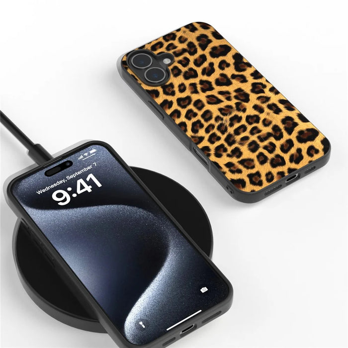 ABEEL For iPhone 16 Case PU Leather Coated TPU Leopard Phone Cover - Gold - 4