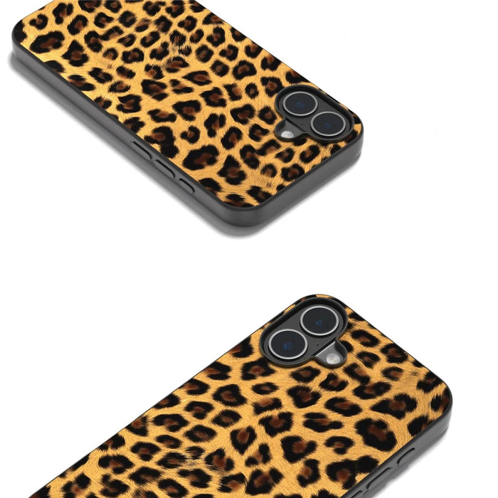 ABEEL For iPhone 16 Case PU Leather Coated TPU Leopard Phone Cover - Gold - 5
