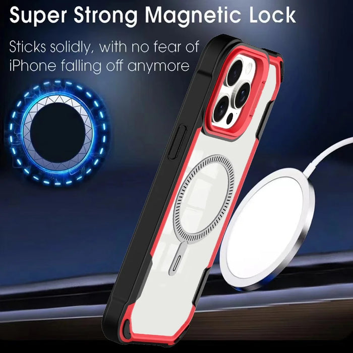 For iPhone 16 Pro Max Case PC+TPU+Acrylic Back Cover with Lens Kickstand Compatible with MagSafe - Red - 4
