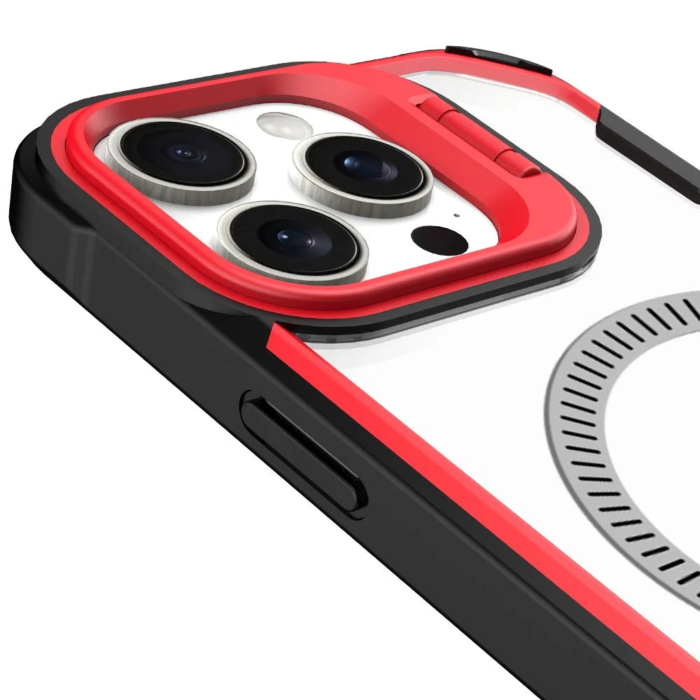 For iPhone 14 Pro Case PC+TPU+Acrylic Back Cover with Lens Kickstand Compatible with MagSafe - Red - 3