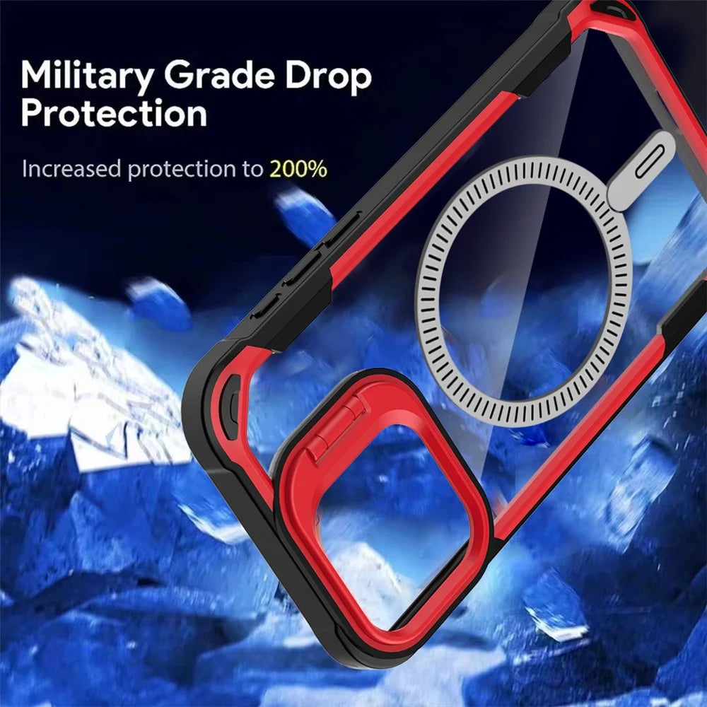 For iPhone 14 Pro Case PC+TPU+Acrylic Back Cover with Lens Kickstand Compatible with MagSafe - Red - 6