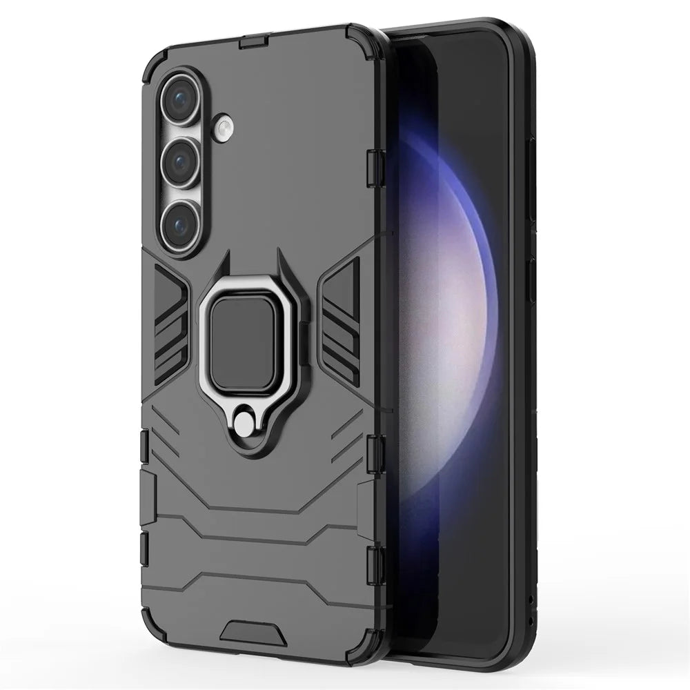 For Samsung Galaxy S24 FE Case PC+TPU Kickstand Cell Phone Back Cover - Black - 1
