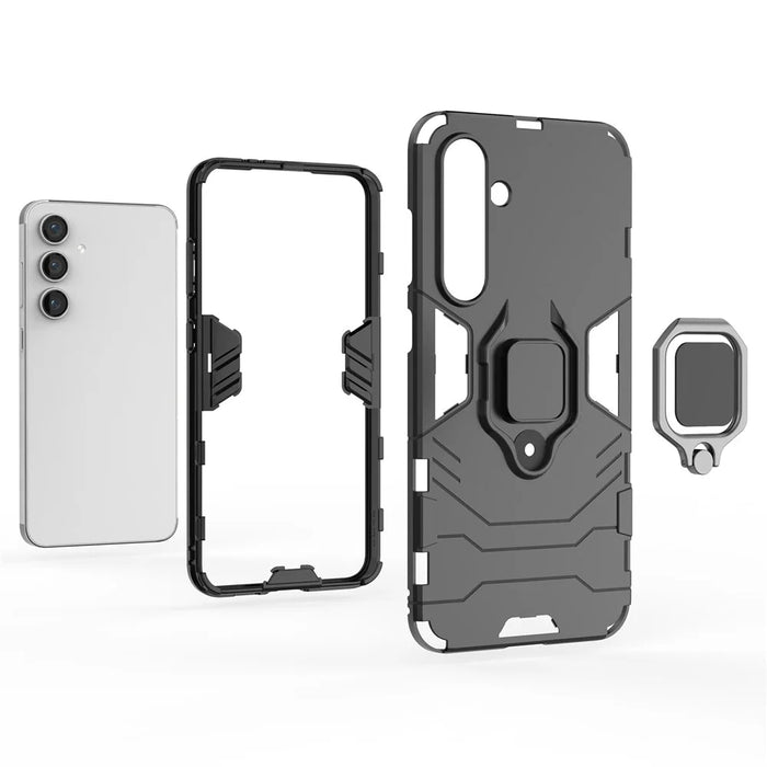 For Samsung Galaxy S24 FE Case PC+TPU Kickstand Cell Phone Back Cover - Black - 4