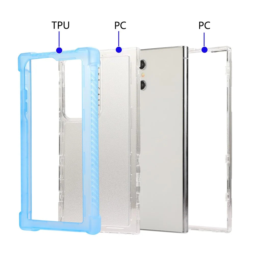 For Samsung Galaxy S24 Ultra Case TPU+PC 3-in-1 Protective Matte Phone Cover - Blue - 4