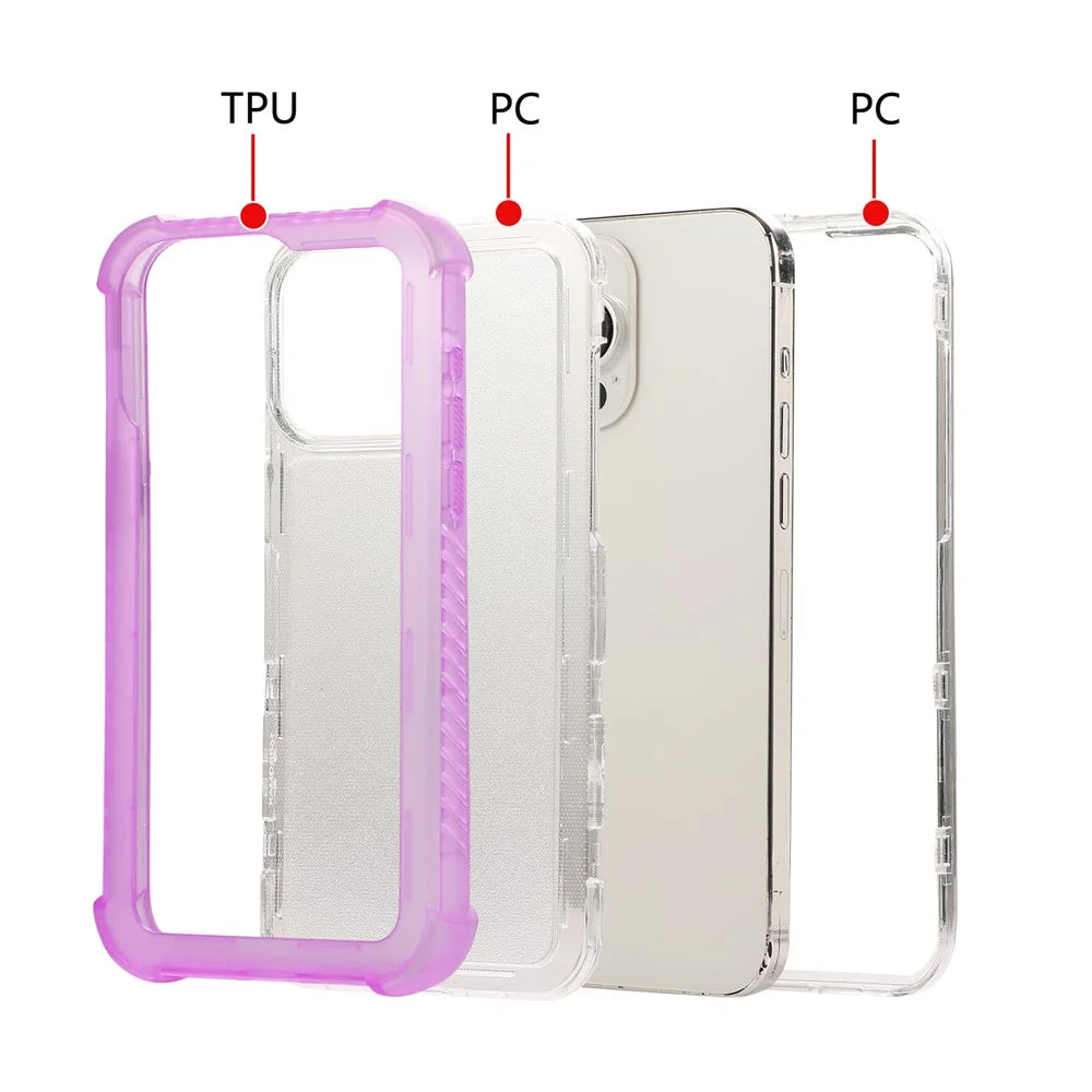 For iPhone 16 Pro Case TPU+PC 3-in-1 Matte Phone Cover Reinforced Corners - Purple - 3