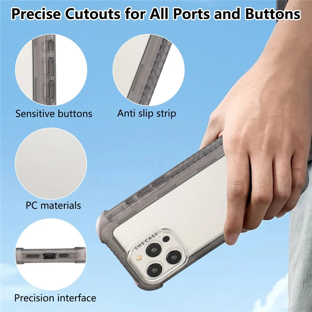 For iPhone 16 Pro Max Matte Case TPU+PC 3-in-1 Protective Phone Cover - Grey - 3