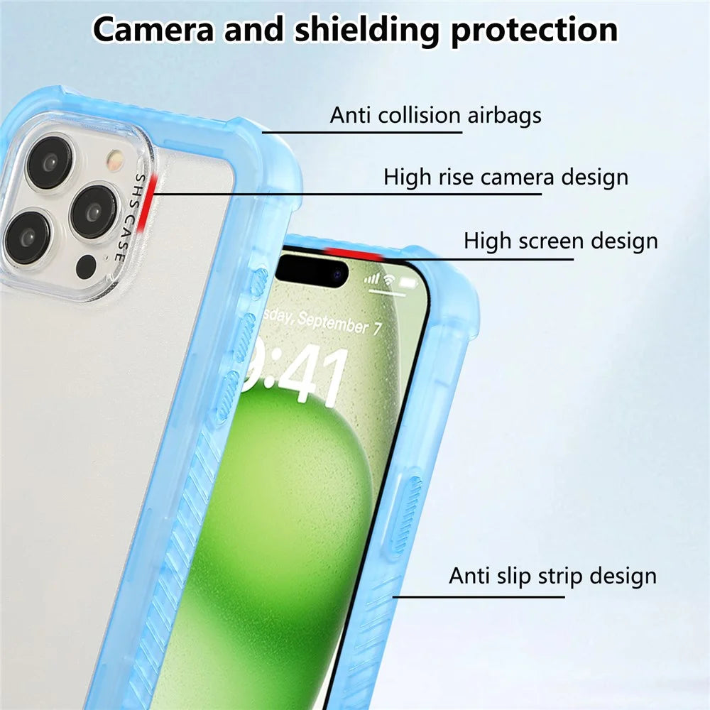 For iPhone 15 Pro Max Case TPU+PC Anti-Drop Matte Phone Cover - Blue - 7