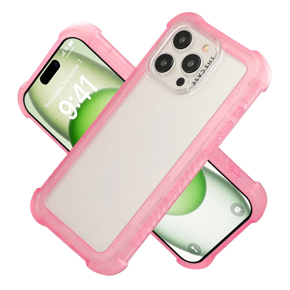 For iPhone 15 Pro Case Non-Slip Side Edge TPU+PC Matte Phone Cover - Pink - 2