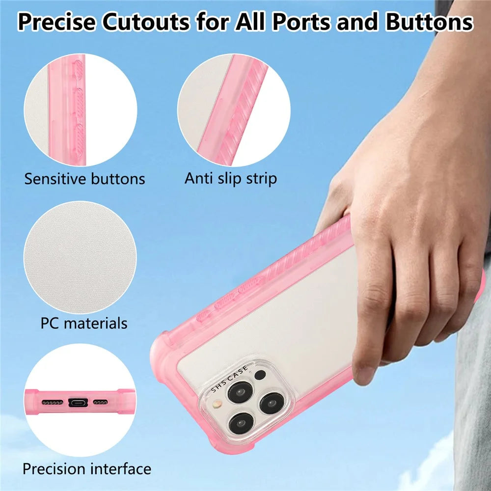 For iPhone 15 Pro Case Non-Slip Side Edge TPU+PC Matte Phone Cover - Pink - 3