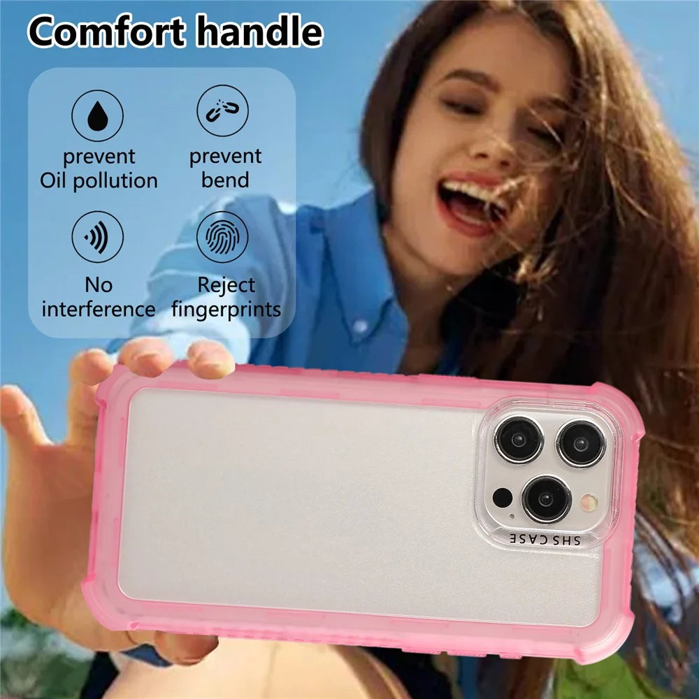 For iPhone 15 Pro Case Non-Slip Side Edge TPU+PC Matte Phone Cover - Pink - 4