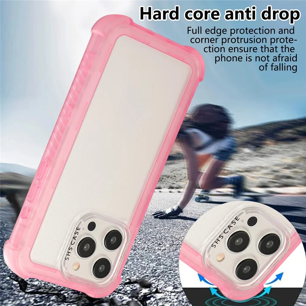 For iPhone 15 Pro Case Non-Slip Side Edge TPU+PC Matte Phone Cover - Pink - 5