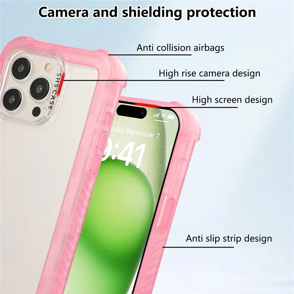 For iPhone 15 Pro Case Non-Slip Side Edge TPU+PC Matte Phone Cover - Pink - 7