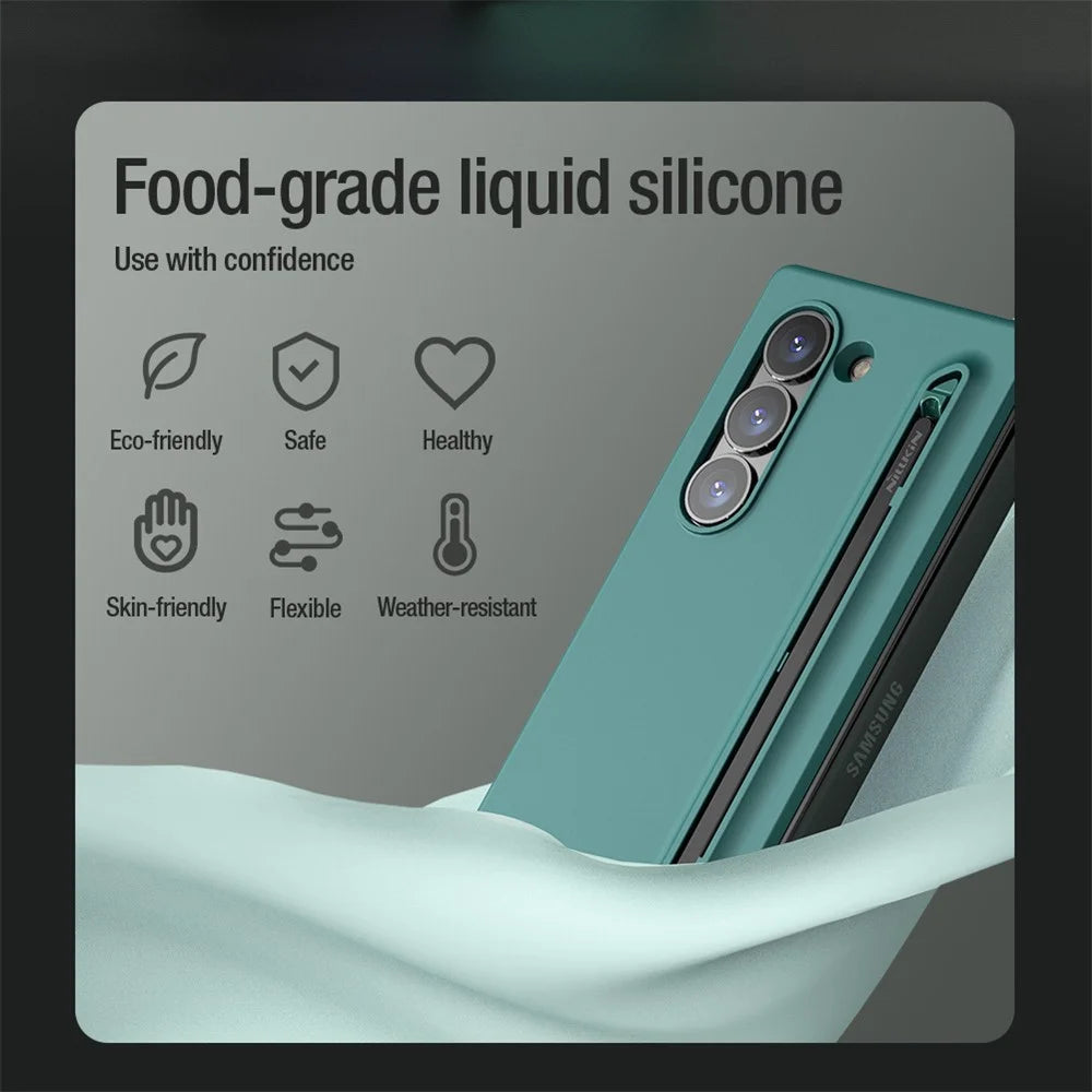 NILLKIN Flex Pure Fold Case for Samsung Galaxy Z Fold6 5G Silicone+PC Phone Cover with Stylus Pen - Green - 6