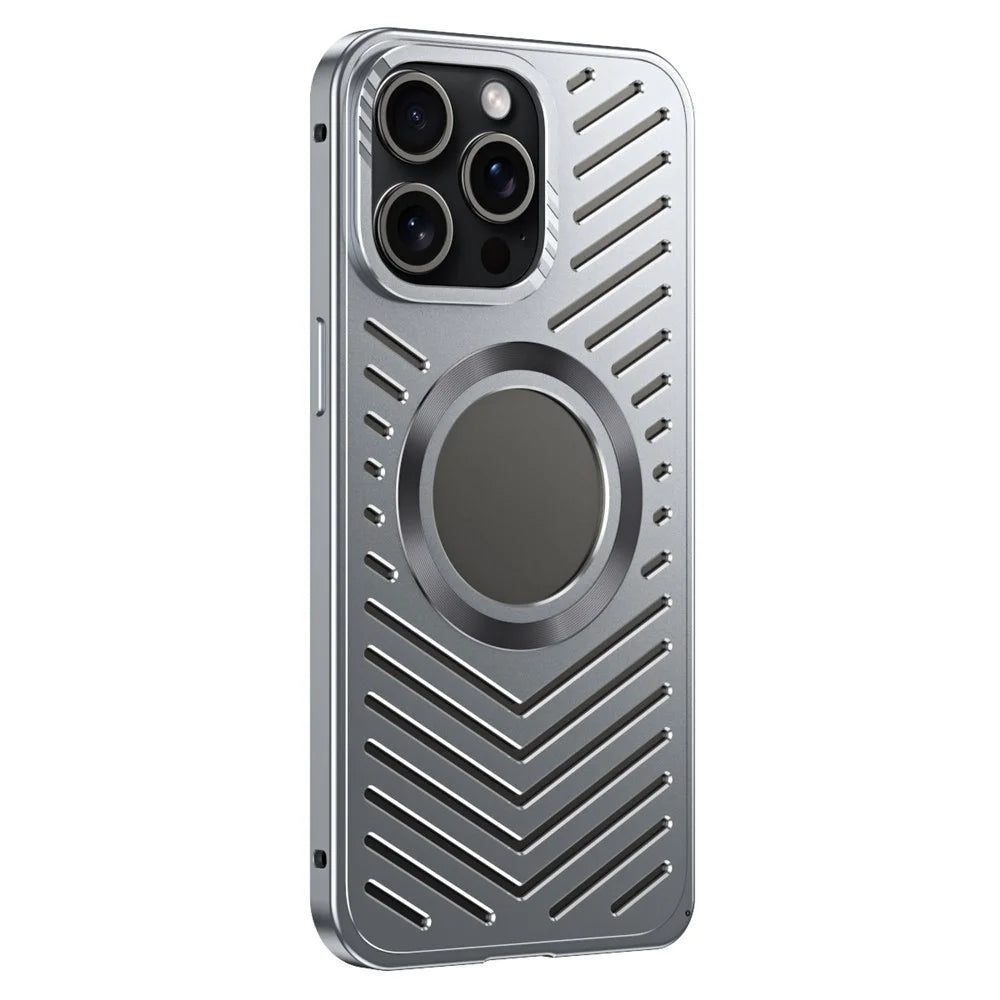 For iPhone 15 Pro Max Case Heat Dissipation Hollow Aluminium Alloy Phone Cover - Grey - 1