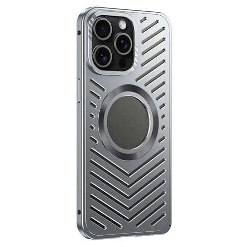 For iPhone 15 Pro Max Case Heat Dissipation Hollow Aluminium Alloy Phone Cover - Grey - 1