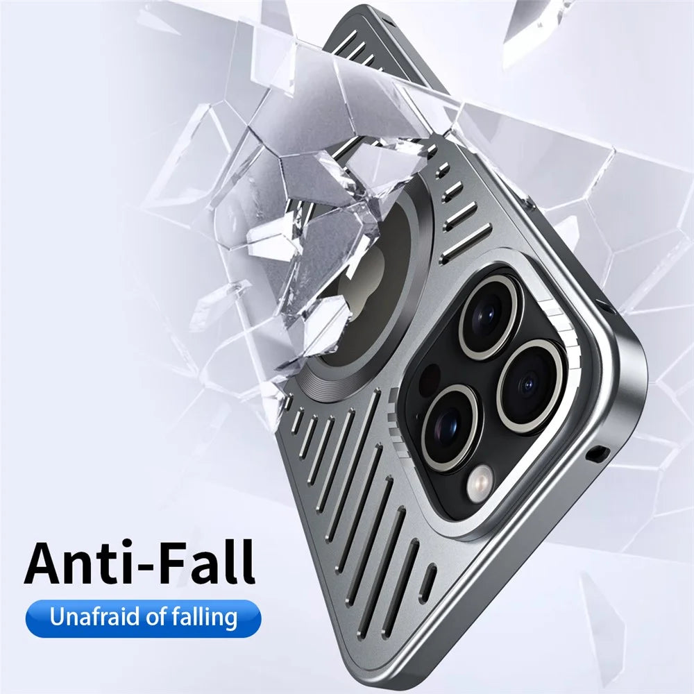 For iPhone 15 Pro Max Case Heat Dissipation Hollow Aluminium Alloy Phone Cover - Grey - 4
