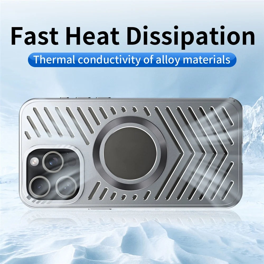 For iPhone 15 Pro Max Case Heat Dissipation Hollow Aluminium Alloy Phone Cover - Grey - 6