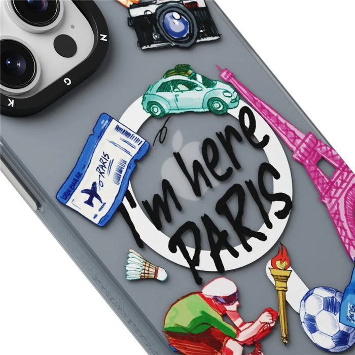 YOUNGKIT I'm Here Paris Series For iPhone 15 Pro Magnetic Case IMD Pattern PC+TPU Phone Cover - 5