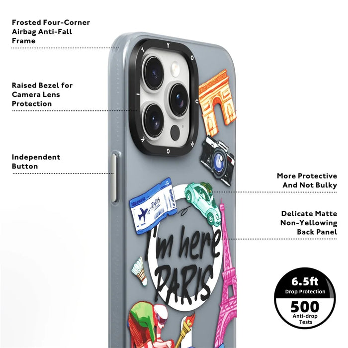 YOUNGKIT I'm Here Paris Series For iPhone 15 Pro Magnetic Case IMD Pattern PC+TPU Phone Cover - 6