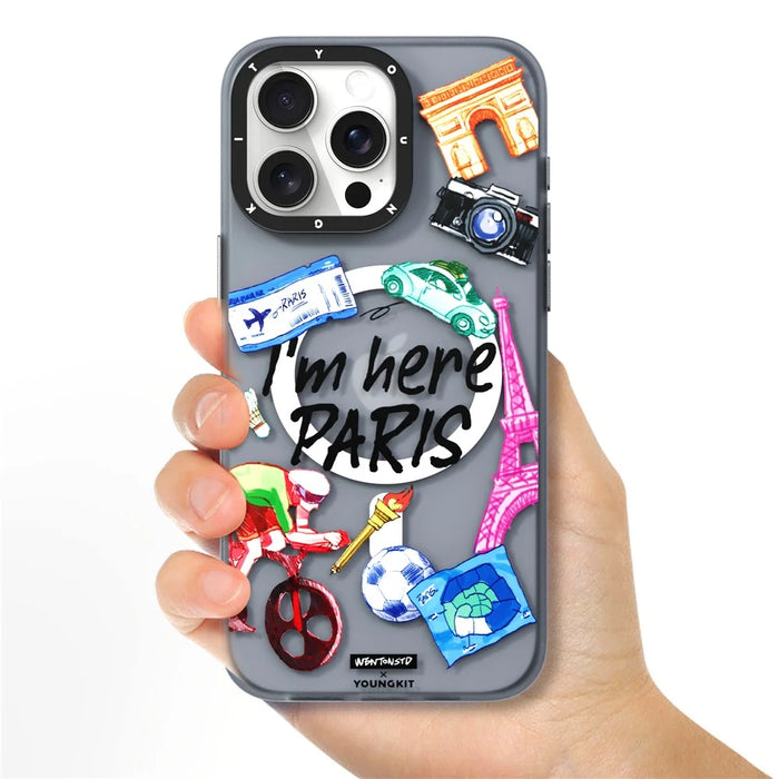 YOUNGKIT I'm Here Paris Series For iPhone 15 Pro Magnetic Case IMD Pattern PC+TPU Phone Cover - 7