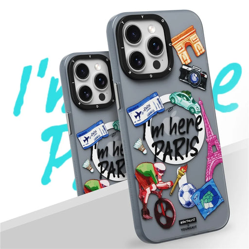 YOUNGKIT I'm Here Paris Series For iPhone 14 Pro Max Magnetic Case PC+TPU Phone Cover IMD Design - 2