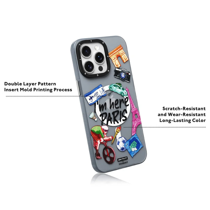 YOUNGKIT I'm Here Paris Series For iPhone 14 Pro Max Magnetic Case PC+TPU Phone Cover IMD Design - 4
