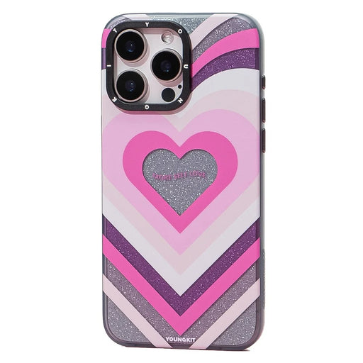 YOUNGKIT Dazzling Series For iPhone 15 Pro Max Magnetic Case Cute Pattern Hard PC Back Protective Cover - Heart - 1